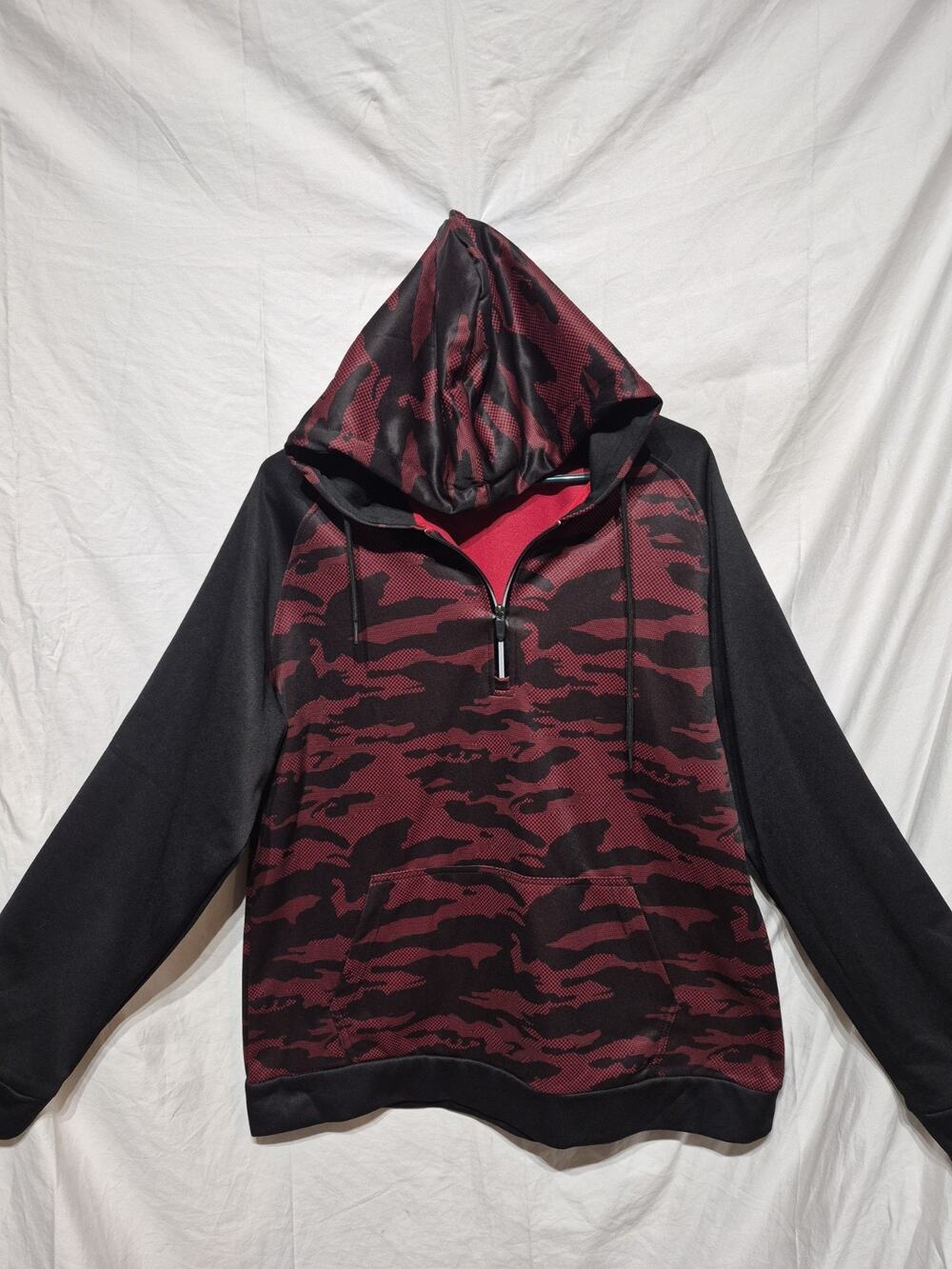 Burnside Mens Red Camo Fleece Lined Sweatshirt 1/4 zip Hoodie Sz M Great Conditi